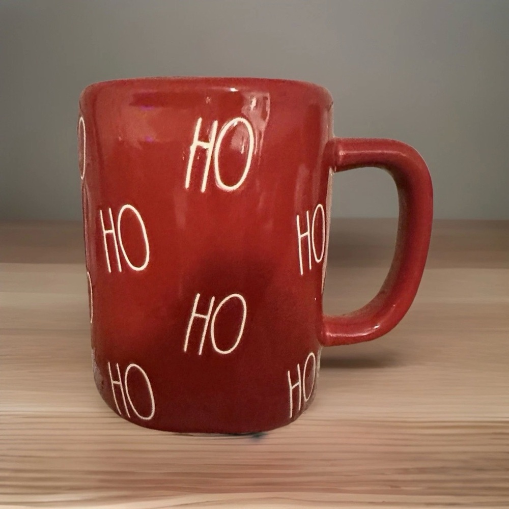 🆕 Rae Dunn Artisan Collection by Magenta Red Glossy 16oz Christmas Mug HO HO HO